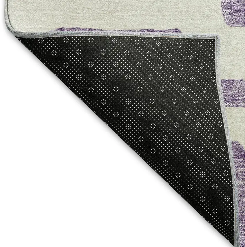 Purple And Ivory Abstract Geometric Washable Area Rug With UV Protection Photo 6