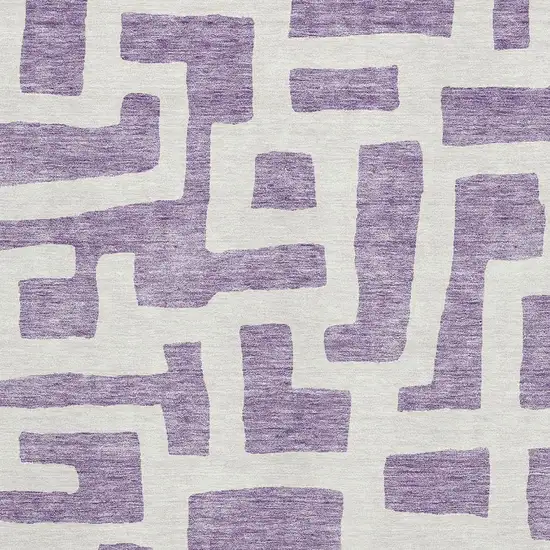 Purple And Ivory Abstract Geometric Washable Area Rug With UV Protection Photo 3