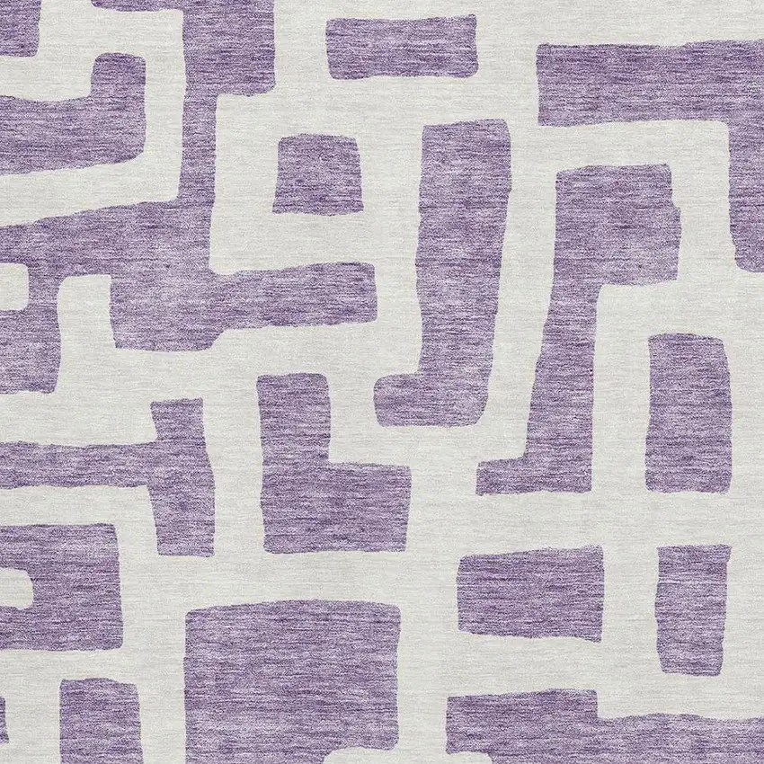 Purple And Ivory Abstract Geometric Washable Area Rug With UV Protection Photo 3