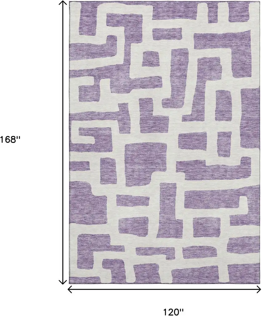 Purple And Ivory Abstract Geometric Washable Area Rug With UV Protection Photo 3