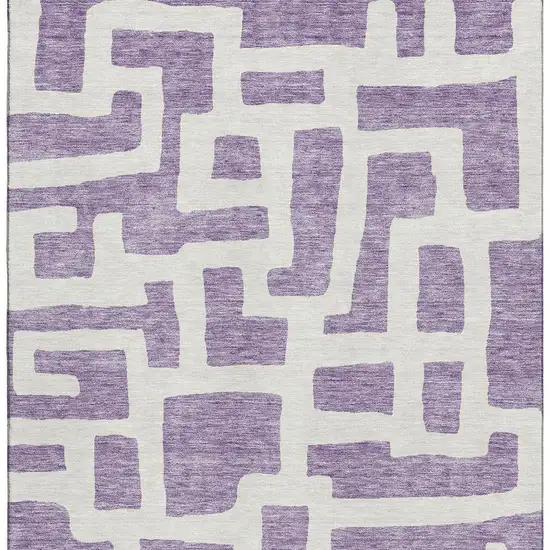 Purple And Ivory Abstract Geometric Washable Area Rug With UV Protection Photo 4