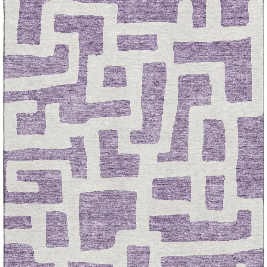 Purple And Ivory Abstract Geometric Washable Area Rug With UV Protection Photo 4