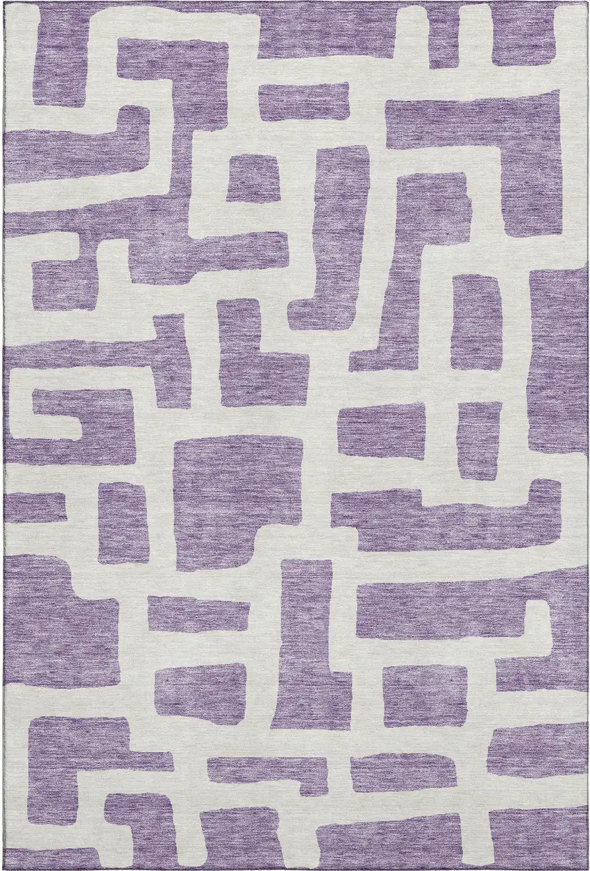 Purple And Ivory Abstract Geometric Washable Area Rug With UV Protection Photo 1