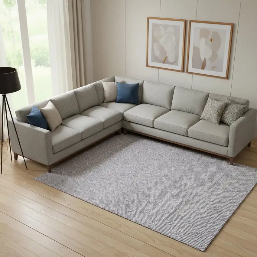 Purple And Ivory Abstract Geometric Washable Area Rug With UV Protection Photo 1