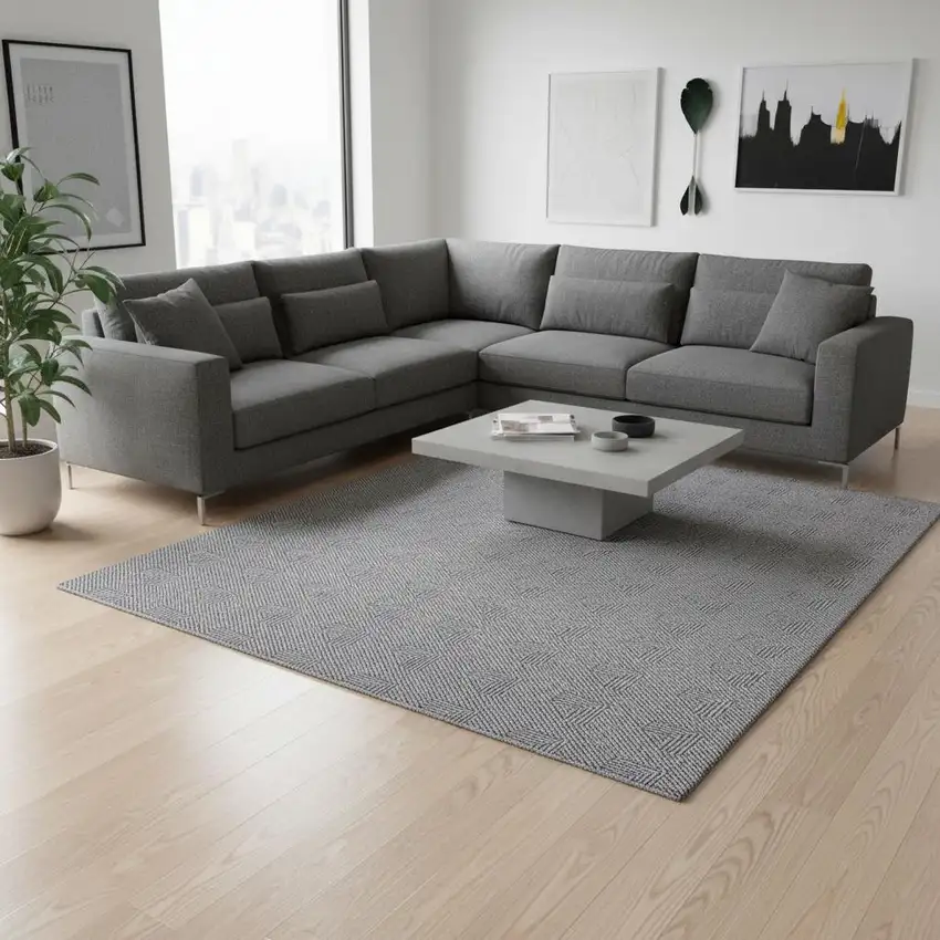 Purple And Ivory Abstract Geometric Washable Area Rug With UV Protection Photo 2