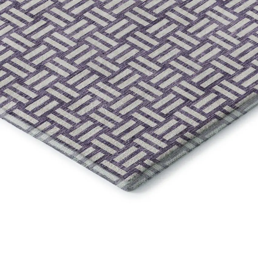 Purple And Ivory Abstract Geometric Washable Area Rug With UV Protection Photo 5