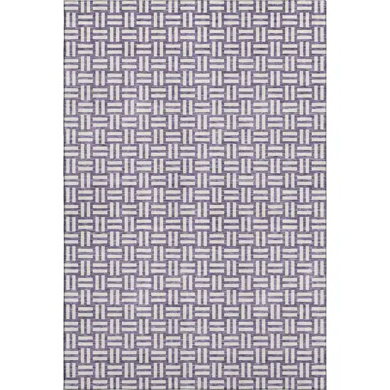 Purple And Ivory Abstract Geometric Washable Area Rug With UV Protection Photo 1