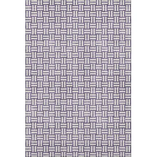 Purple And Ivory Abstract Geometric Washable Area Rug With UV Protection Photo 2