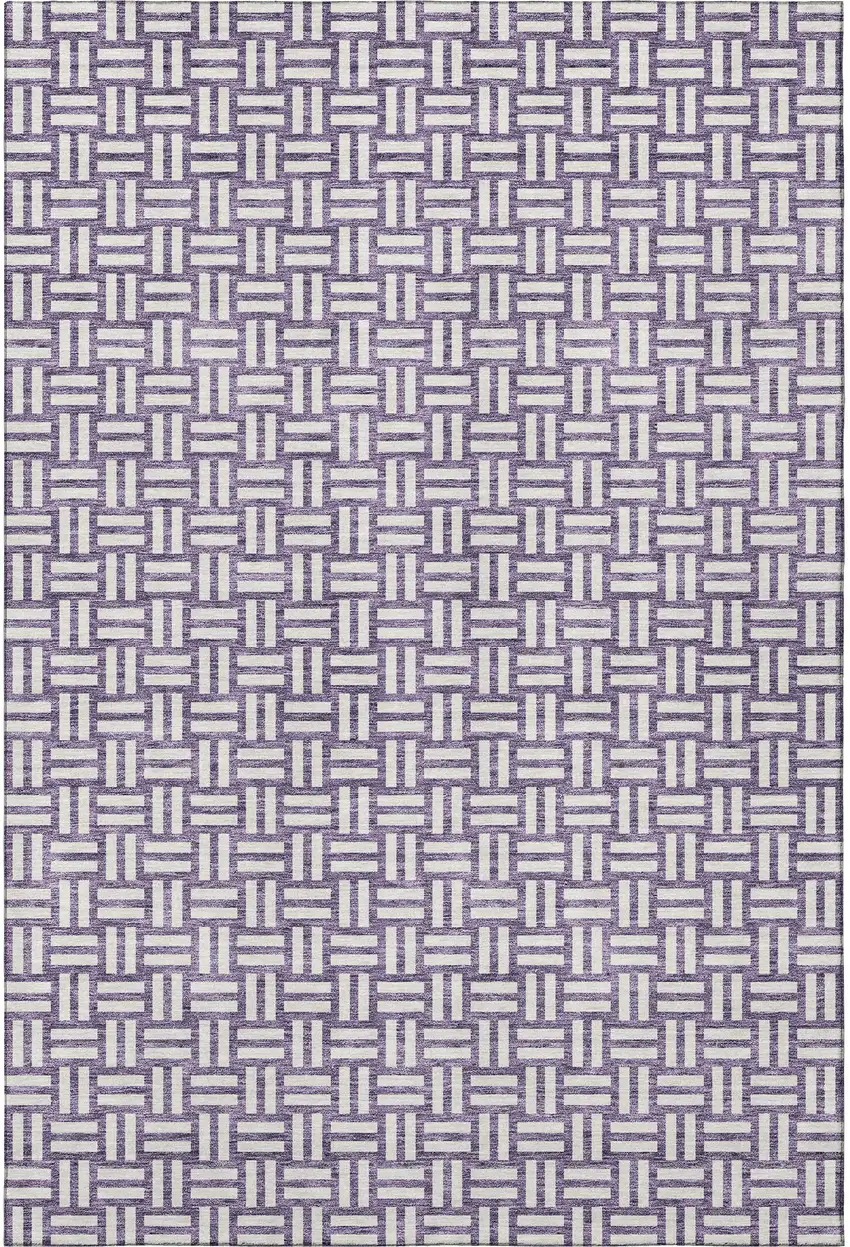 Purple And Ivory Abstract Geometric Washable Area Rug With UV Protection Photo 2