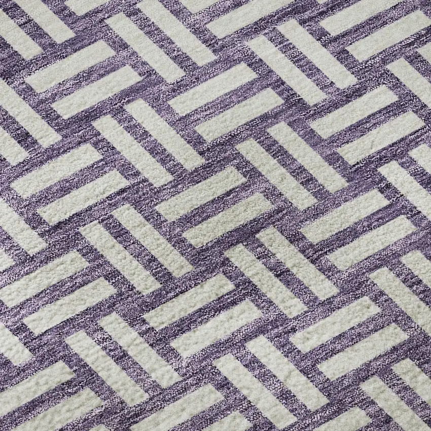 Purple And Ivory Abstract Geometric Washable Area Rug With UV Protection Photo 7