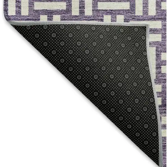 Purple And Ivory Abstract Geometric Washable Area Rug With UV Protection Photo 4