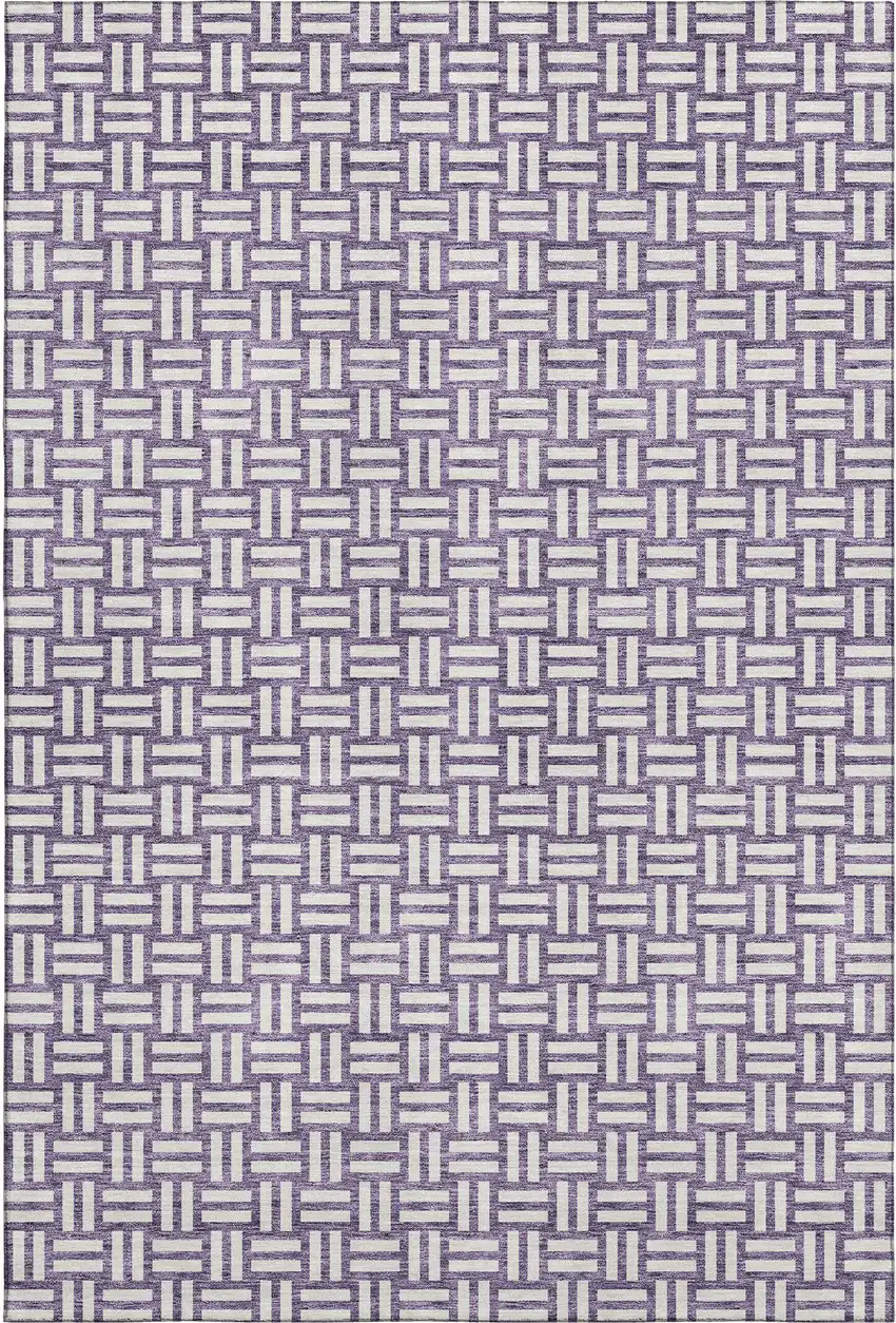 Purple And Ivory Abstract Geometric Washable Area Rug With UV Protection Photo 1