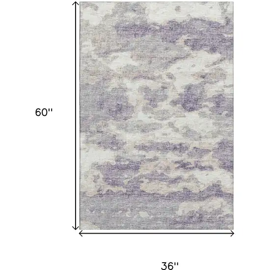 Purple And Ivory Abstract Washable Area Rug With UV Protection Photo 3