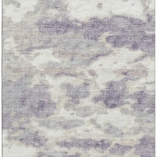 Purple And Ivory Abstract Washable Area Rug With UV Protection Photo 5