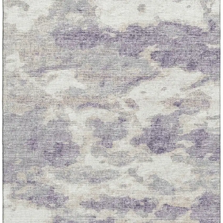 Purple And Ivory Abstract Washable Area Rug With UV Protection Photo 5