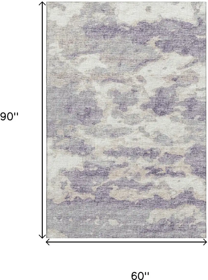 Purple And Ivory Abstract Washable Area Rug With UV Protection Photo 3