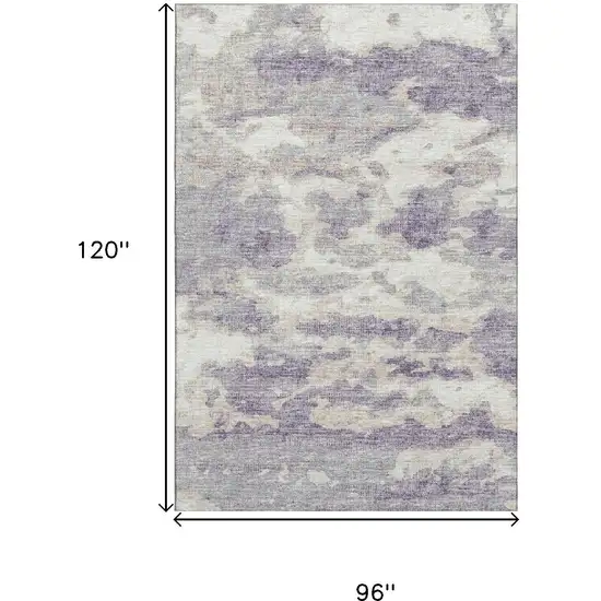 Purple And Ivory Abstract Washable Area Rug With UV Protection Photo 3