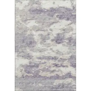 Photo of Purple And Ivory Abstract Washable Area Rug With UV Protection