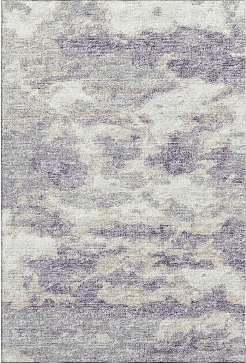Purple And Ivory Abstract Washable Area Rug With UV Protection Photo 2