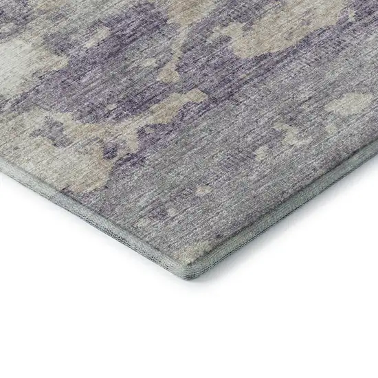 Purple And Ivory Abstract Washable Area Rug With UV Protection Photo 9