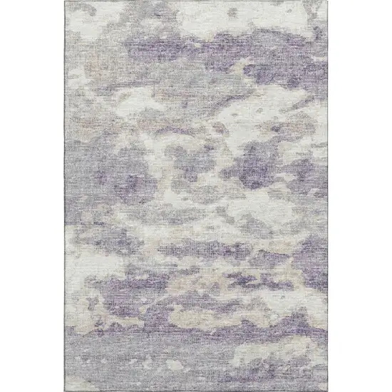 Purple And Ivory Abstract Washable Area Rug With UV Protection Photo 2