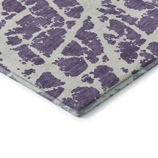 Purple And Ivory Abstract Washable Area Rug With UV Protection Photo 8