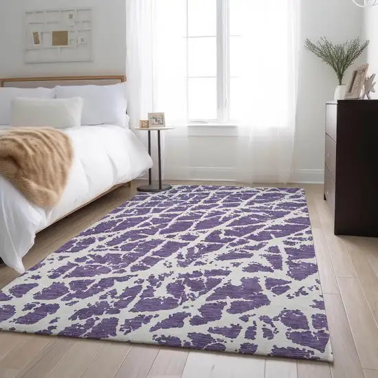 Purple And Ivory Abstract Washable Area Rug With UV Protection Photo 5