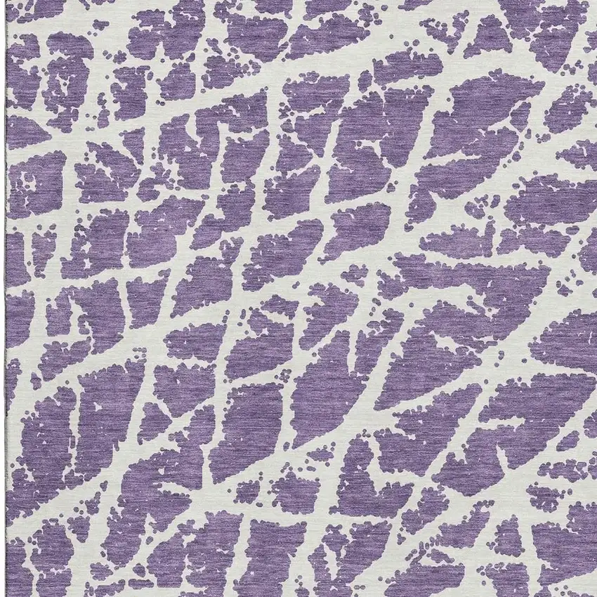 Purple And Ivory Abstract Washable Area Rug With UV Protection Photo 4