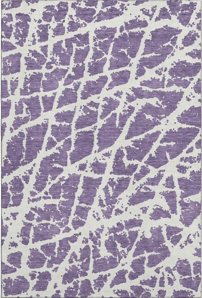 Purple And Ivory Abstract Washable Area Rug With UV Protection Photo 1