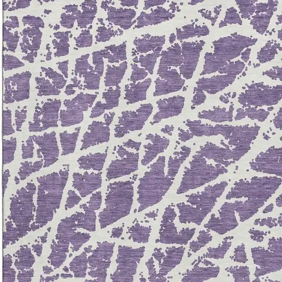 Purple And Ivory Abstract Washable Area Rug With UV Protection Photo 4