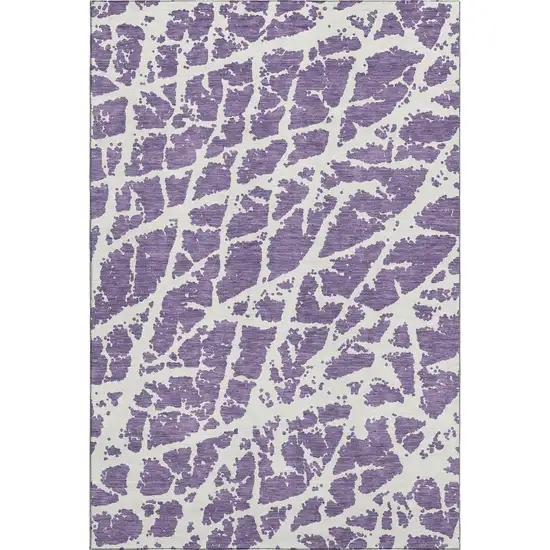 Purple And Ivory Abstract Washable Area Rug With UV Protection Photo 1