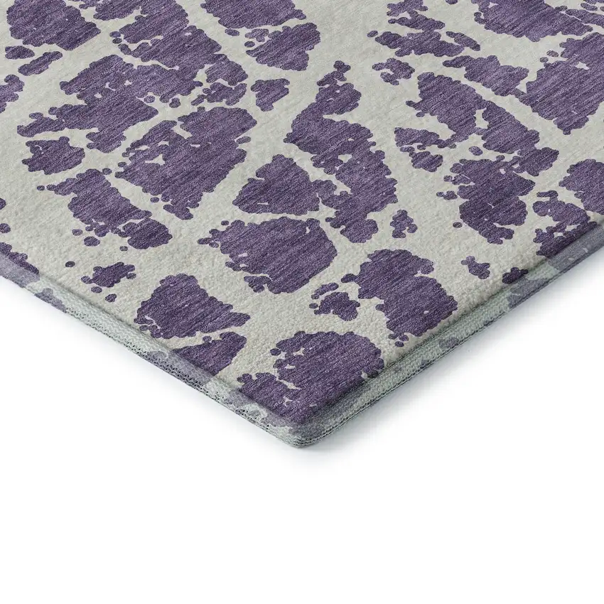 Purple And Ivory Abstract Washable Area Rug With UV Protection Photo 8