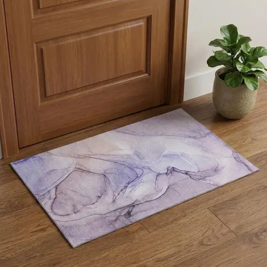 Purple And Ivory Abstract Washable Area Rug With UV Protection Photo 1