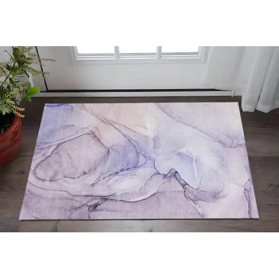 Purple And Ivory Abstract Washable Area Rug With UV Protection Photo 2