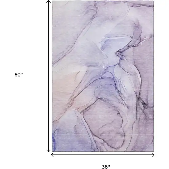 Purple And Ivory Abstract Washable Area Rug With UV Protection Photo 3