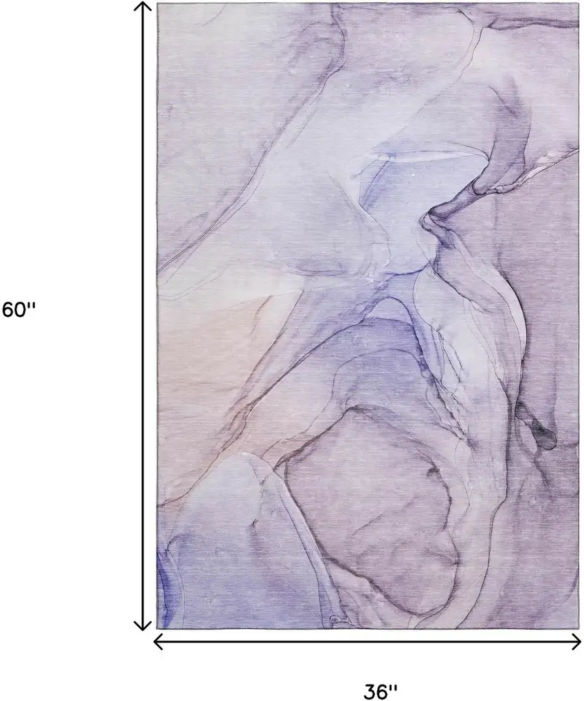 Purple And Ivory Abstract Washable Area Rug With UV Protection Photo 3