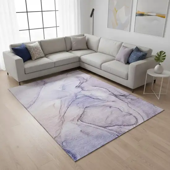 Purple And Ivory Abstract Washable Area Rug With UV Protection Photo 2
