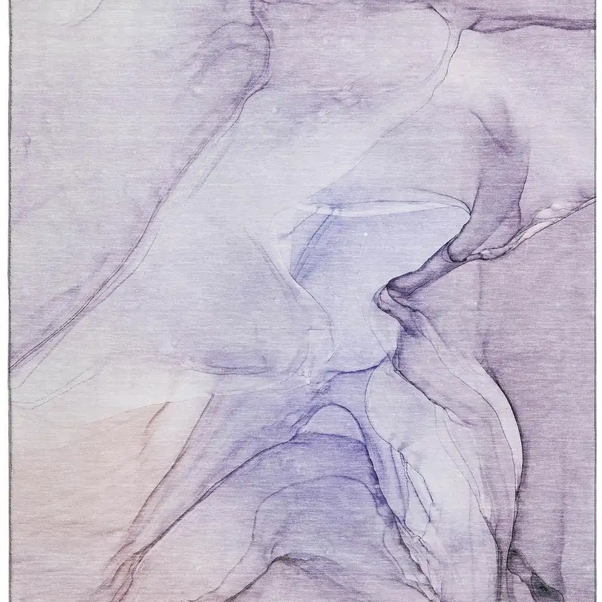 Purple And Ivory Abstract Washable Area Rug With UV Protection Photo 9