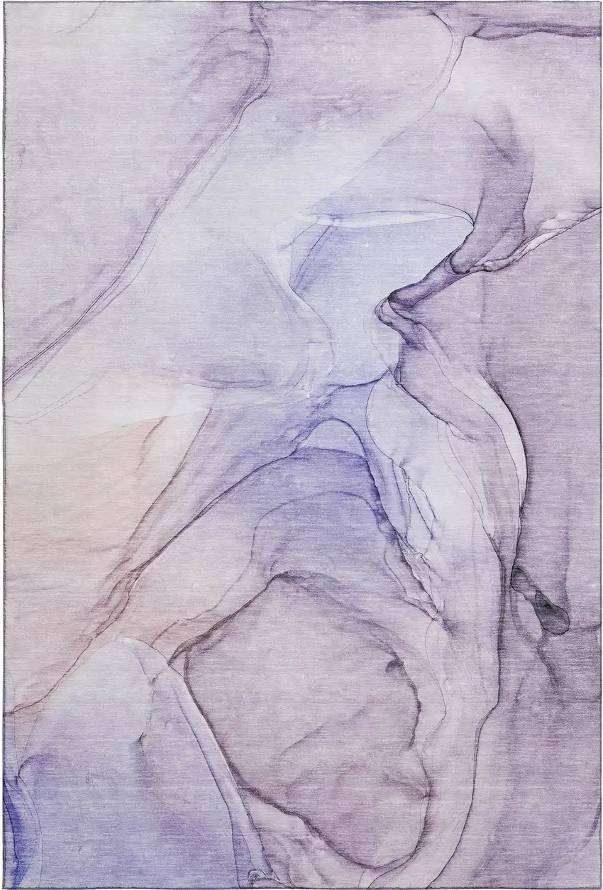 Purple And Ivory Abstract Washable Area Rug With UV Protection Photo 1