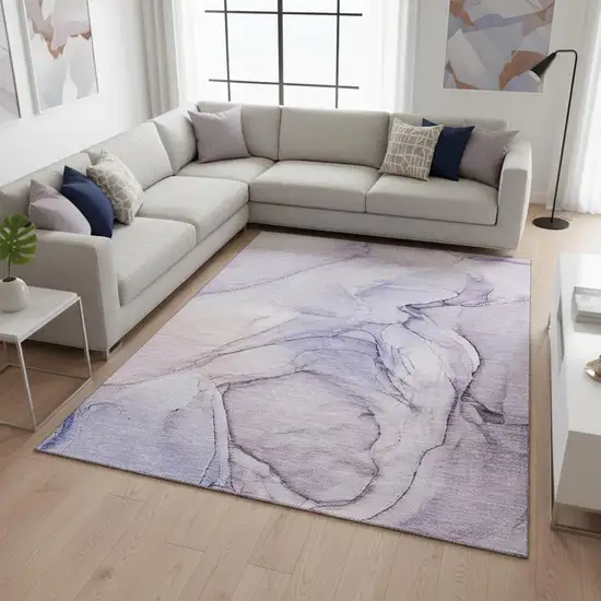 Purple And Ivory Abstract Washable Area Rug With UV Protection Photo 2
