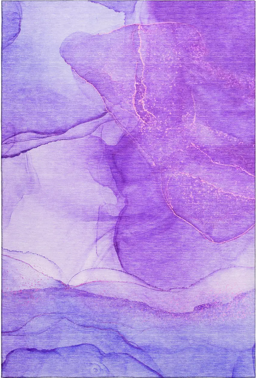 Purple And Ivory Abstract Washable Area Rug With UV Protection Photo 1