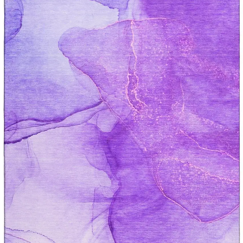 Purple And Ivory Abstract Washable Area Rug With UV Protection Photo 4