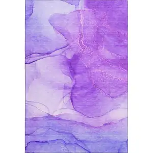Photo of Purple And Ivory Abstract Washable Area Rug With UV Protection