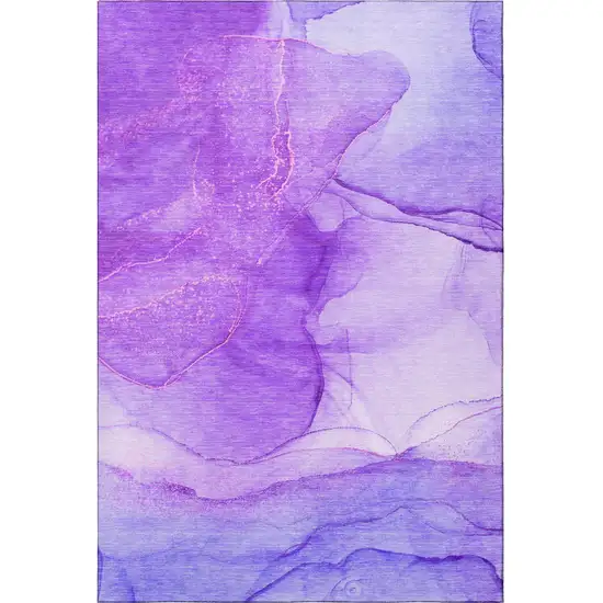 Purple And Ivory Abstract Washable Area Rug With UV Protection Photo 4