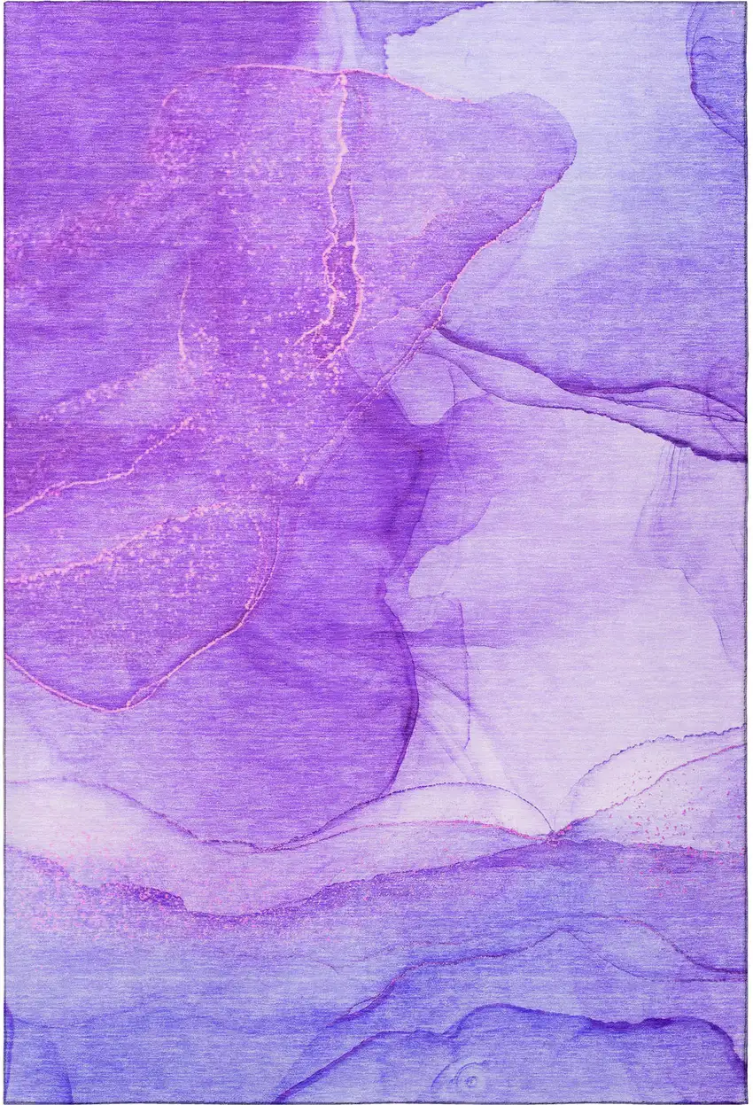 Purple And Ivory Abstract Washable Area Rug With UV Protection Photo 4