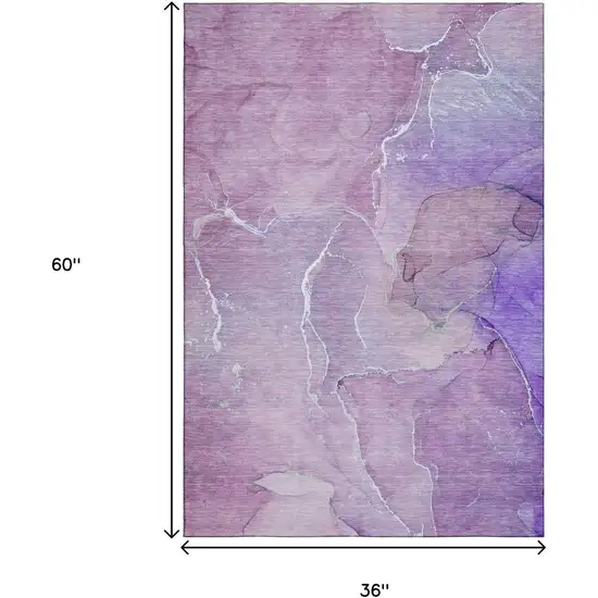 Purple And Ivory Abstract Washable Area Rug With UV Protection Photo 3