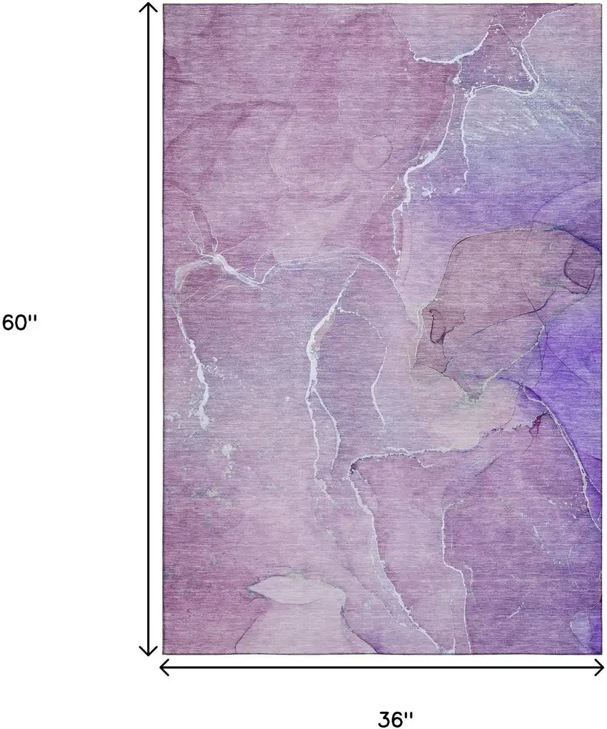 Purple And Ivory Abstract Washable Area Rug With UV Protection Photo 3
