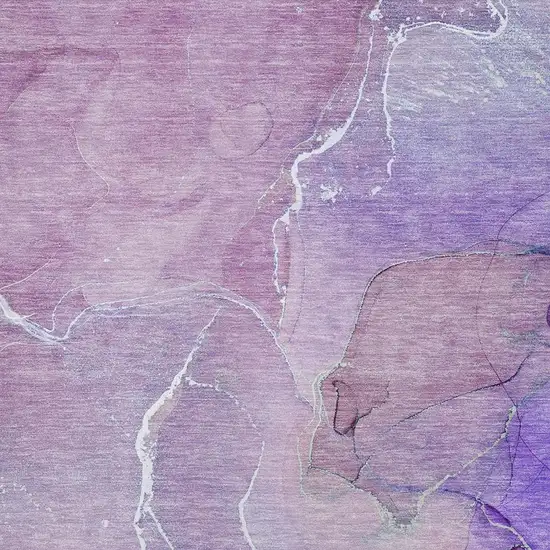Purple And Ivory Abstract Washable Area Rug With UV Protection Photo 3