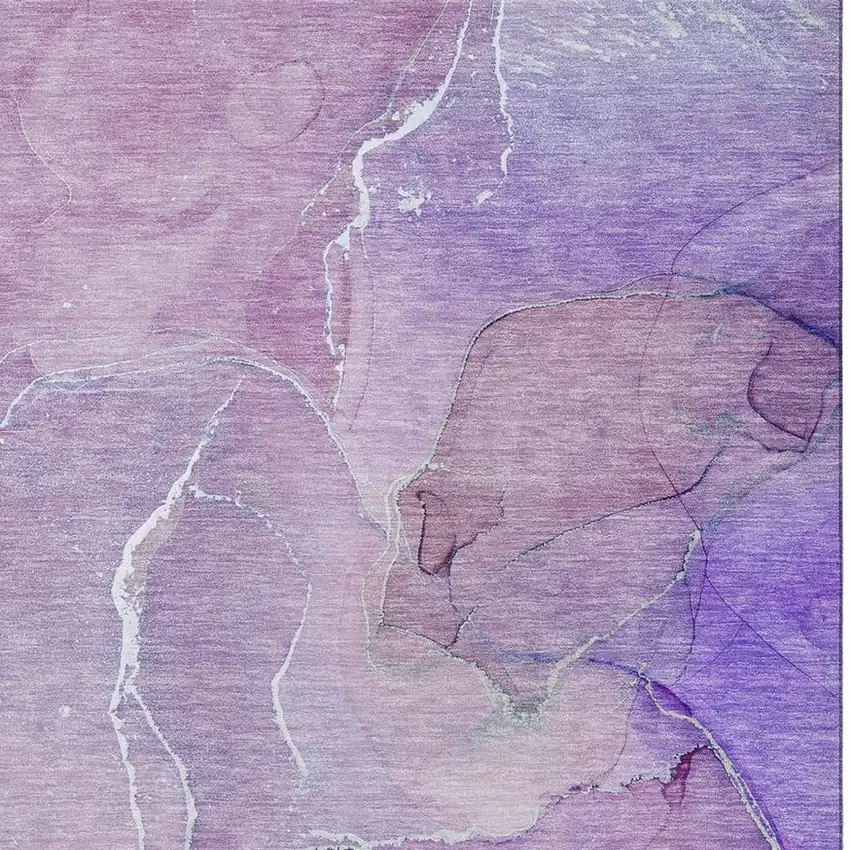 Purple And Ivory Abstract Washable Area Rug With UV Protection Photo 3