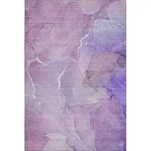 Photo of Purple And Ivory Abstract Washable Area Rug With UV Protection